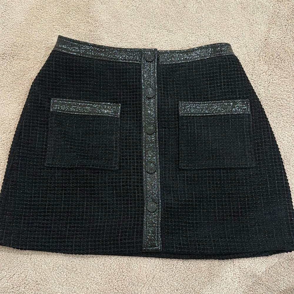 Maje Tweed Patent-Trimmed Mini Skirt